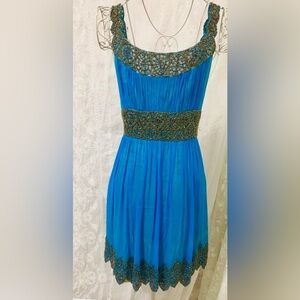 adrianna papell Evening dress Peacock Blue Beaded Short
Sleeveless formal P4